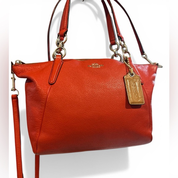 COACH®  Small Kelsey 2- Way Satchel in Pebbled Leather in “Bright Orange.” - Picture 4 of 10